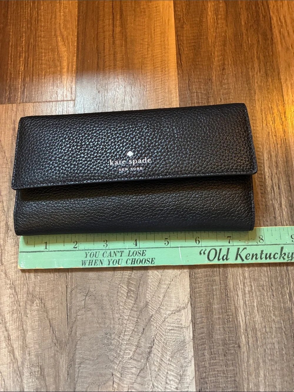 kate spade Black Pebbled Leather Fold Wallet with Logo-NWT